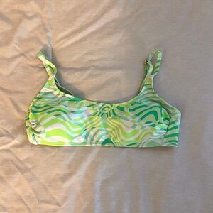 Green and white swirl pattern bikini top